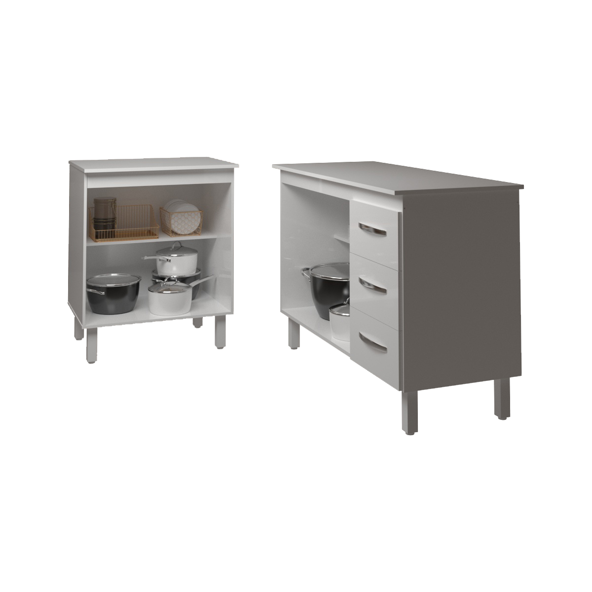 Balcão Para Microondas ou Forno Branco e Armário Bruna 118 cm Cozinha Gabinete Branco com Tampo Tampão Branco 
