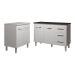 Balcão Para Microondas ou Forno Branco e Armário Bruna 118 cm Cozinha Gabinete Branco com Tampo Tampão Preto 
