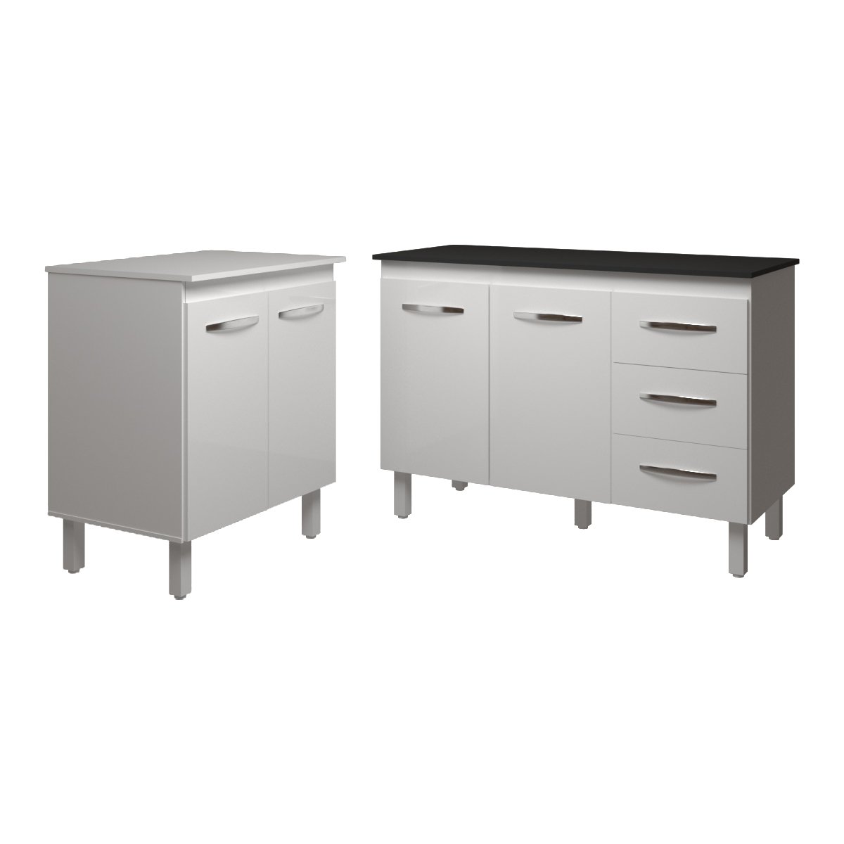 Balcão Para Microondas ou Forno Branco e Armário Bruna 118 cm Cozinha Gabinete Branco com Tampo Tampão Preto 