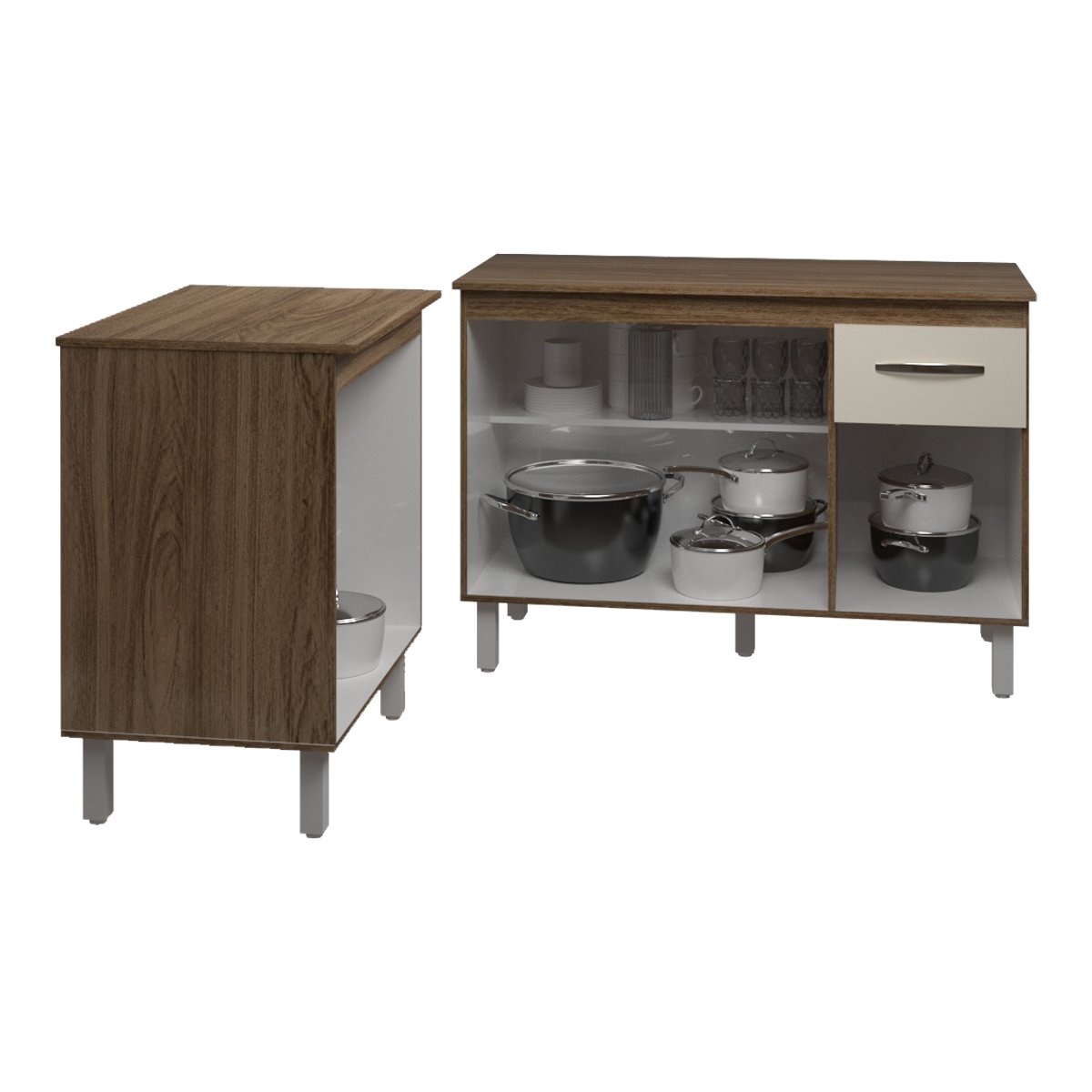 Balcão Para Microondas ou Forno e Armário Aline 118 cm Cozinha Gabinete Savana Off White com Tampo Tampão Savana 