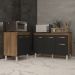 Balcão Para Microondas ou Forno e Armário Aline 118 cm Cozinha Gabinete Savana Preto com Tampo Tampão Preto 