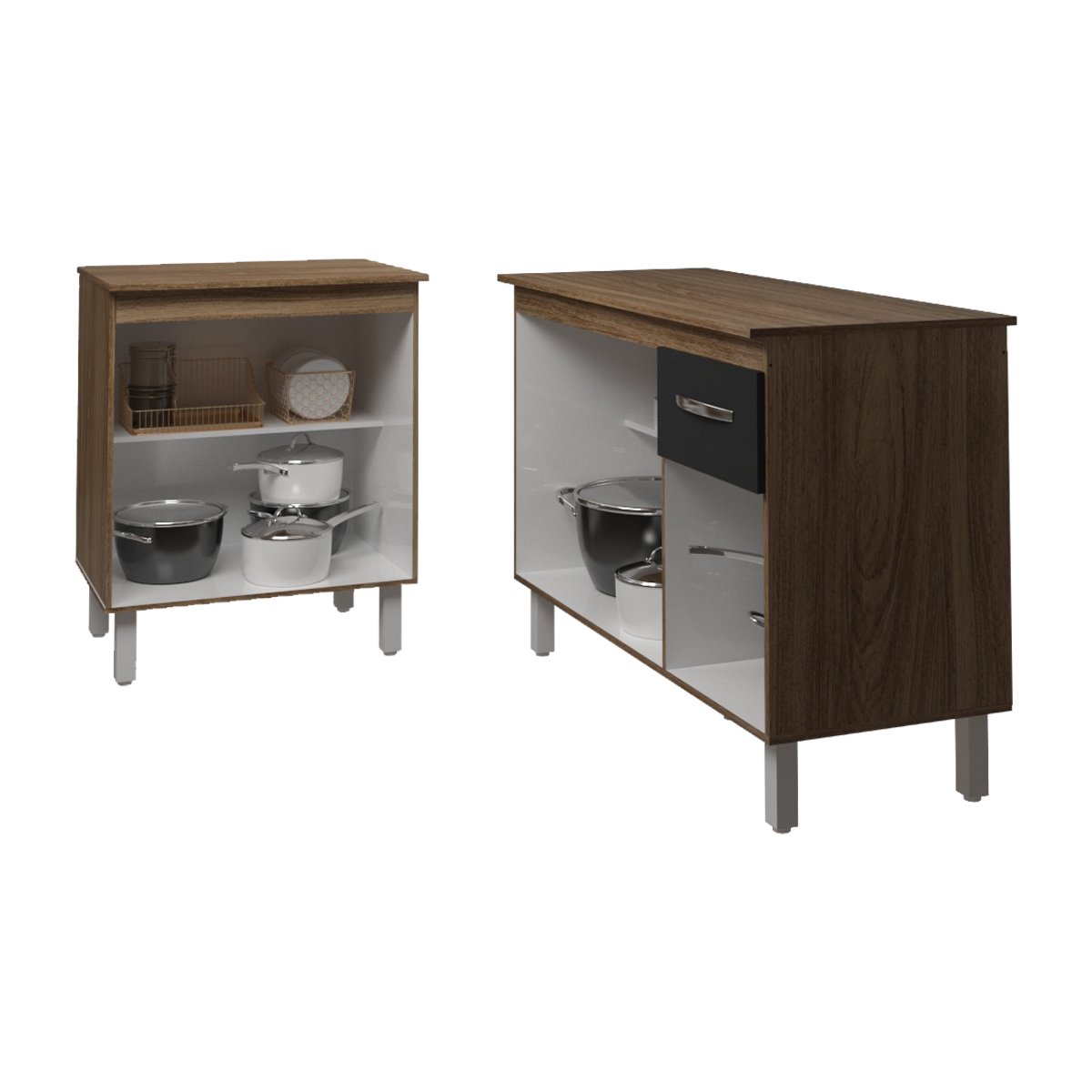Balcão Para Microondas ou Forno e Armário Aline 118 cm Cozinha Gabinete Savana Preto com Tampo Tampão Savana 