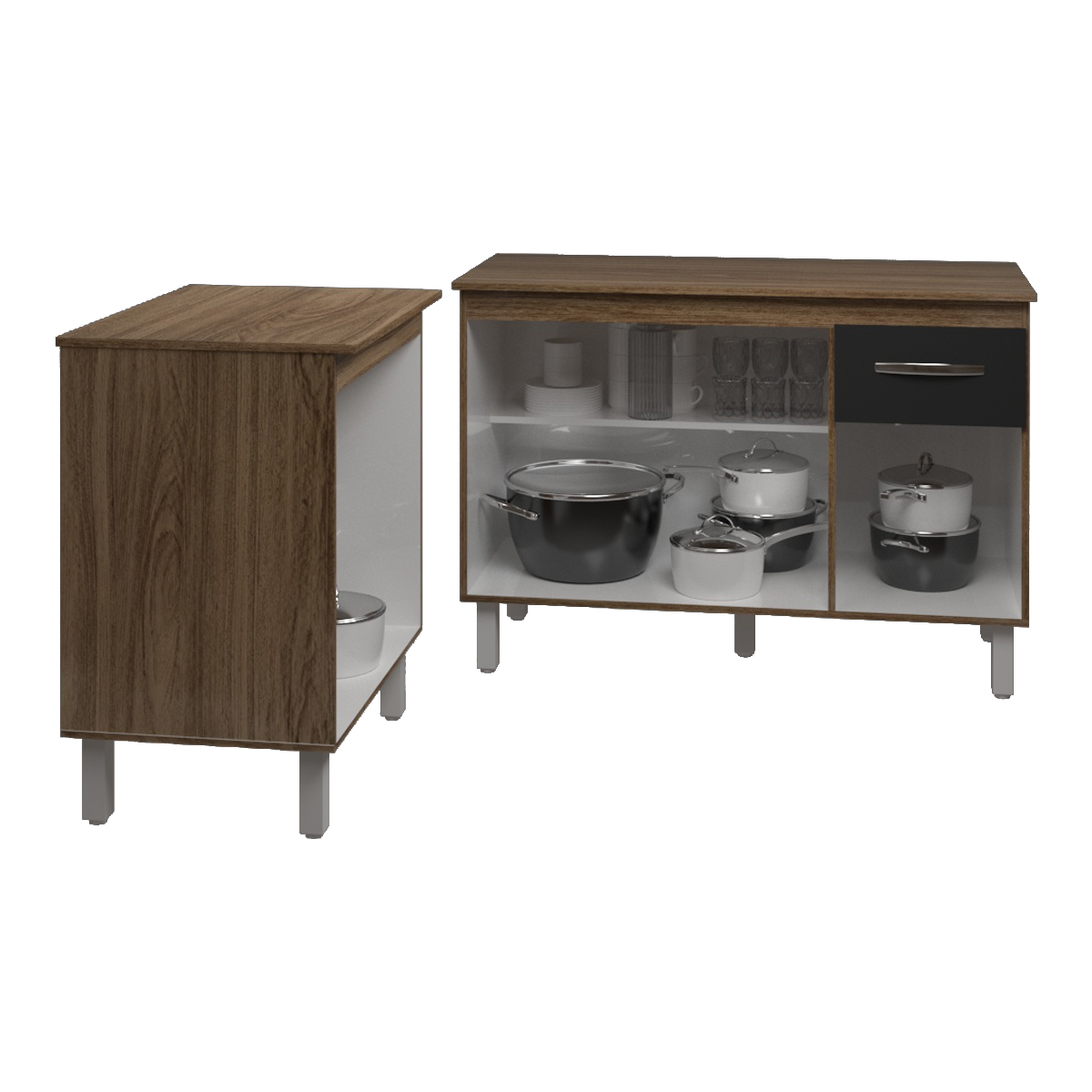 Balcão Para Microondas ou Forno e Armário Aline 118 cm Cozinha Gabinete Savana Preto com Tampo Tampão Savana 
