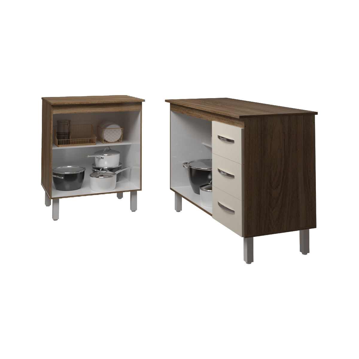 Balcão Para Microondas ou Forno e Armário Bruna 118 cm Cozinha Gabinete Savana Off White com Tampo Tampão Savana 