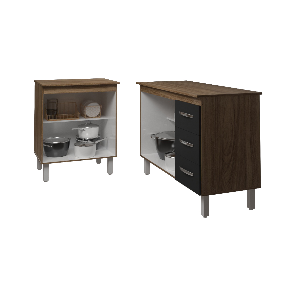 Balcão Para Microondas ou Forno e Armário Bruna 118 cm Cozinha Gabinete Savana Preto com Tampo Tampão Savana 