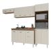Cozinha 4 Peças Balcão Bruna Armário Suspenso Aéreo 118 cm Aéreo de Geladeira Paneleiro Torre Quente Savana Off White 