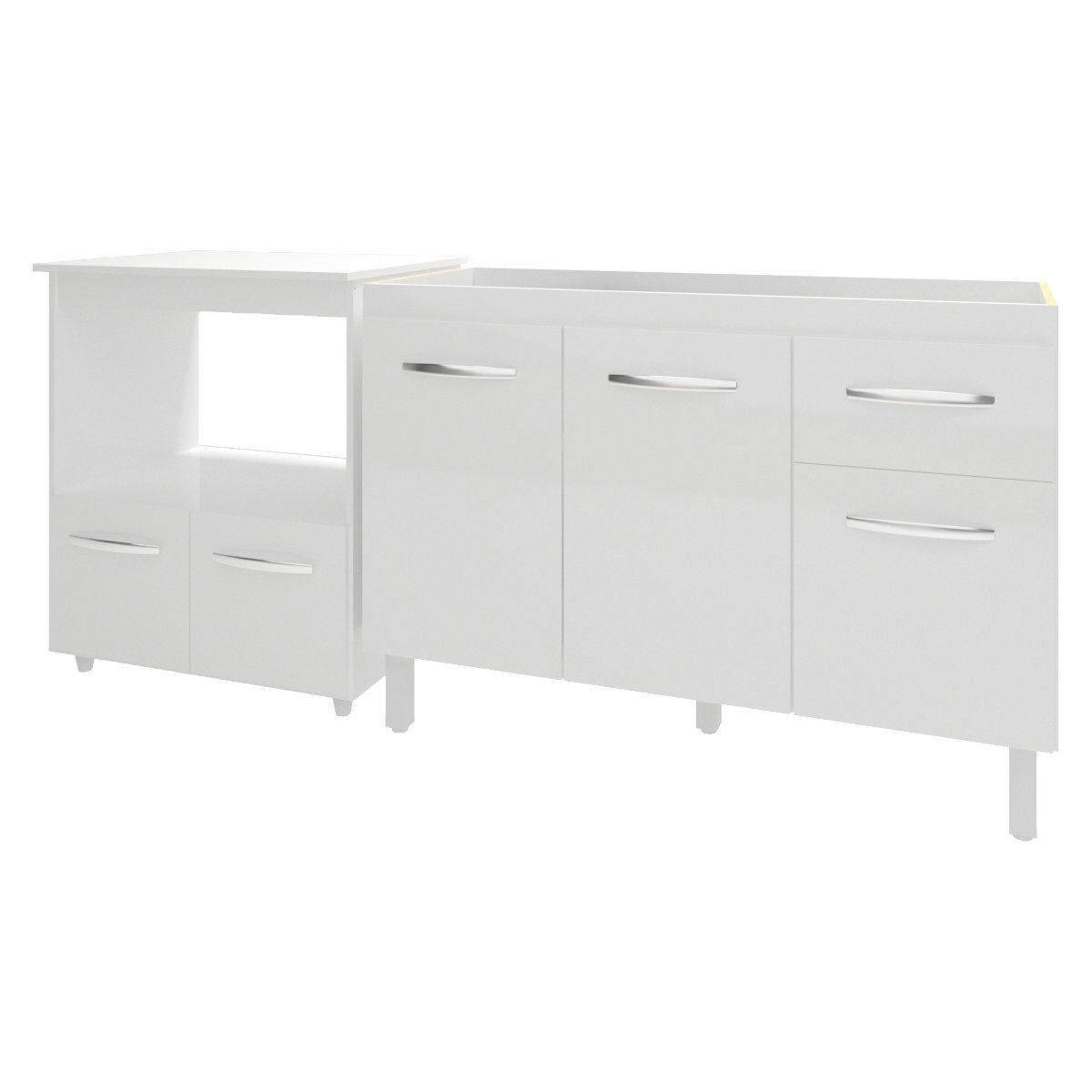 Cozinha Armário Balcão Gabinete de Pia Aline 120 cm e Balcão Amanda para Microondas e Forno Elétrico Branco 