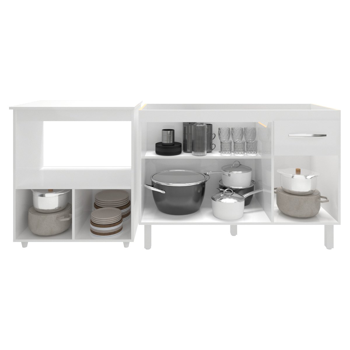 Cozinha Armário Balcão Gabinete de Pia Aline 120 cm e Balcão Amanda para Microondas e Forno Elétrico Branco 