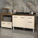Cozinha Armário Balcão Gabinete de Pia Aline 120 cm e Balcão Amanda para Microondas e Forno Elétrico Savana Off White 