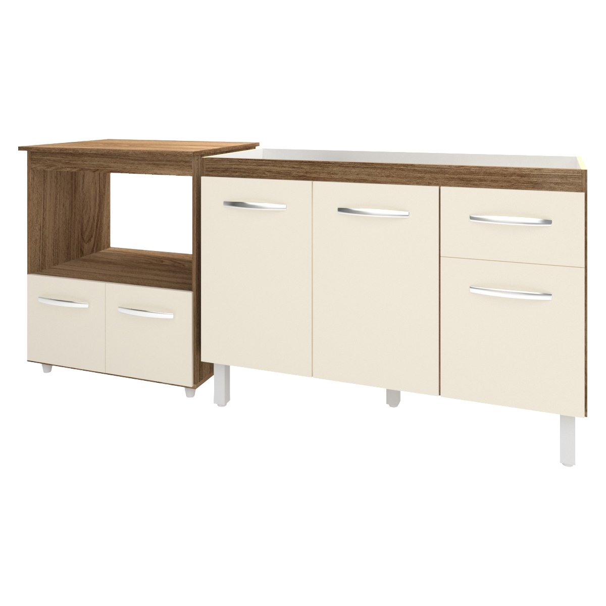 Cozinha Armário Balcão Gabinete de Pia Aline 120 cm e Balcão Amanda para Microondas e Forno Elétrico Savana Off White 