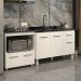 Cozinha Armário Balcão Gabinete de Pia Aline 120 cm e Balcão Evelyn para Fogão Cooktop 4 Bocas e Forno Branco 