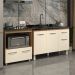 Cozinha Armário Balcão Gabinete de Pia Aline 120 cm e Balcão Evelyn para Fogão Cooktop 4 Bocas e Forno Savana Off White 