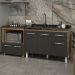 Cozinha Armário Balcão Gabinete de Pia Aline 120 cm e Balcão Evelyn para Fogão Cooktop 4 Bocas e Forno Savana Preto 