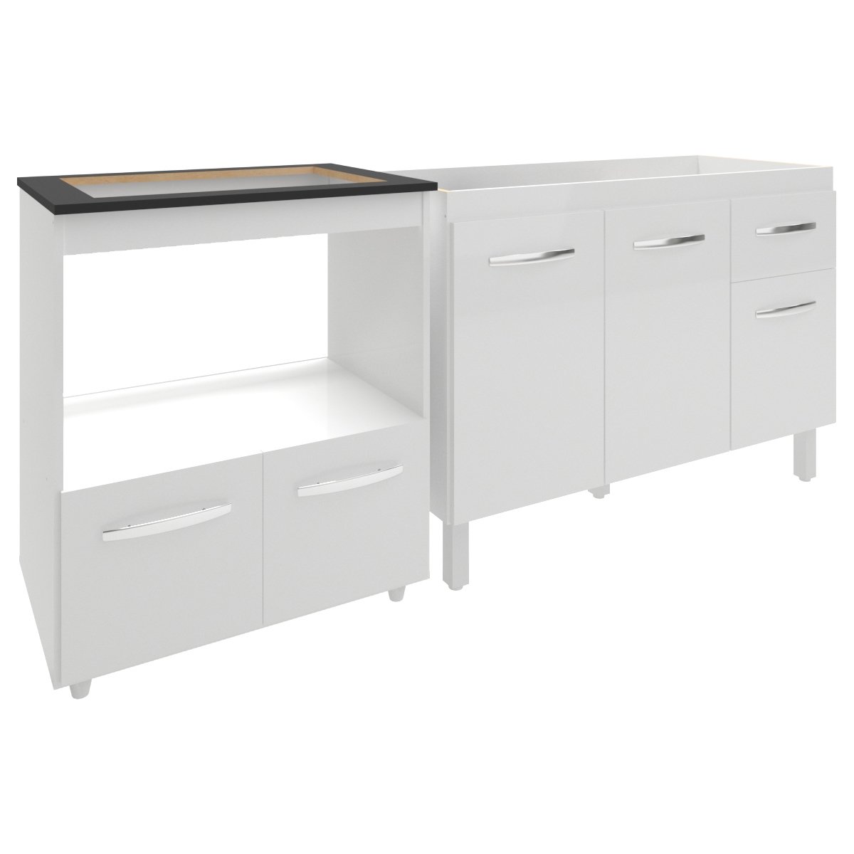 Cozinha Armário Balcão Gabinete de Pia Aline 120 cm e Balcão Evelyn para Fogão Cooktop 5 Bocas e Forno Branco 