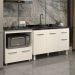 Cozinha Armário Balcão Gabinete de Pia Aline 120 cm e Balcão Evelyn para Fogão Cooktop 5 Bocas e Forno Branco 