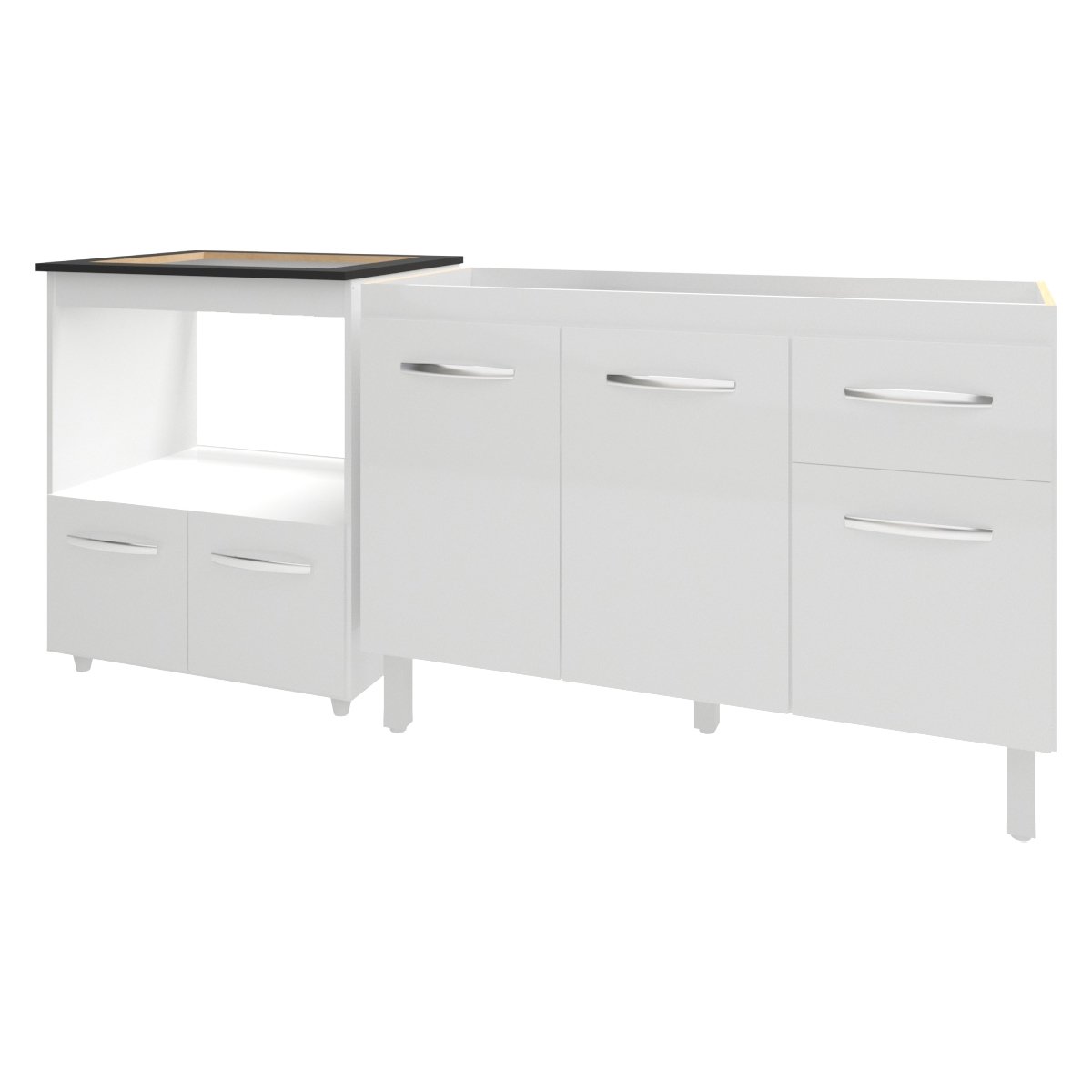 Cozinha Armário Balcão Gabinete de Pia Aline 120 cm e Balcão Evelyn para Fogão Cooktop 5 Bocas e Forno Branco 