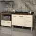 Cozinha Armário Balcão Gabinete de Pia Aline 120 cm e Balcão Evelyn para Fogão Cooktop 5 Bocas e Forno Savana Off White 