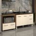 Cozinha Armário Balcão Gabinete de Pia Aline 120 cm e Balcão Evelyn para Fogão Cooktop 5 Bocas e Forno Savana Off White 