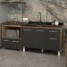 Cozinha Armário Balcão Gabinete de Pia Aline 120 cm e Balcão Evelyn para Fogão Cooktop 5 Bocas e Forno Savana Preto 