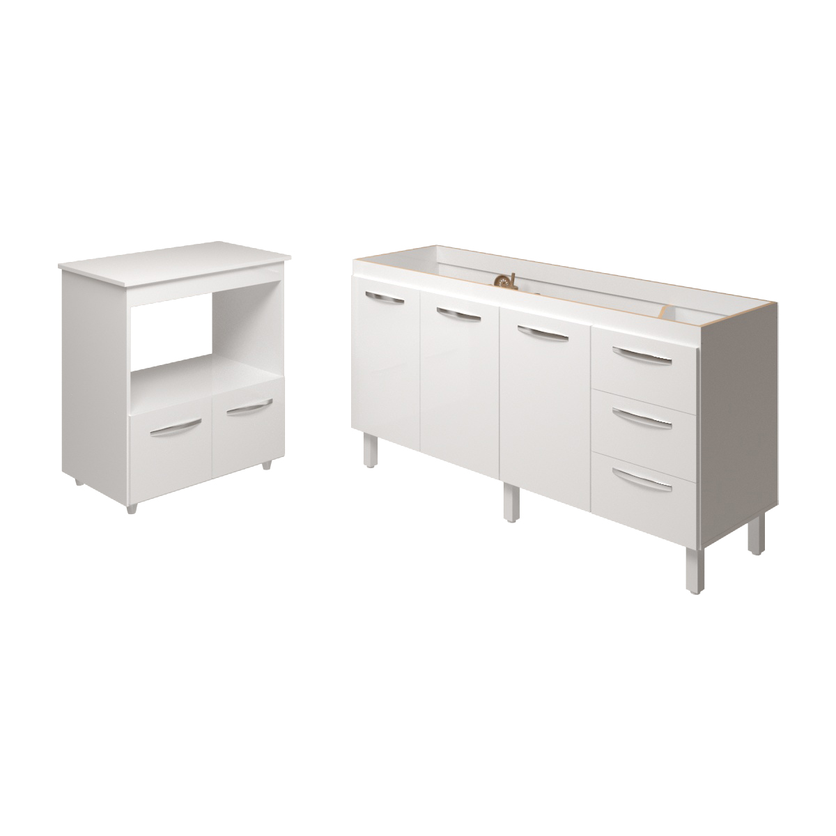 Cozinha Balcão Armário Gabinete de Pia 150 cm Deise e Balcão Amanda para Forno Elétrico e Microondas Branco 