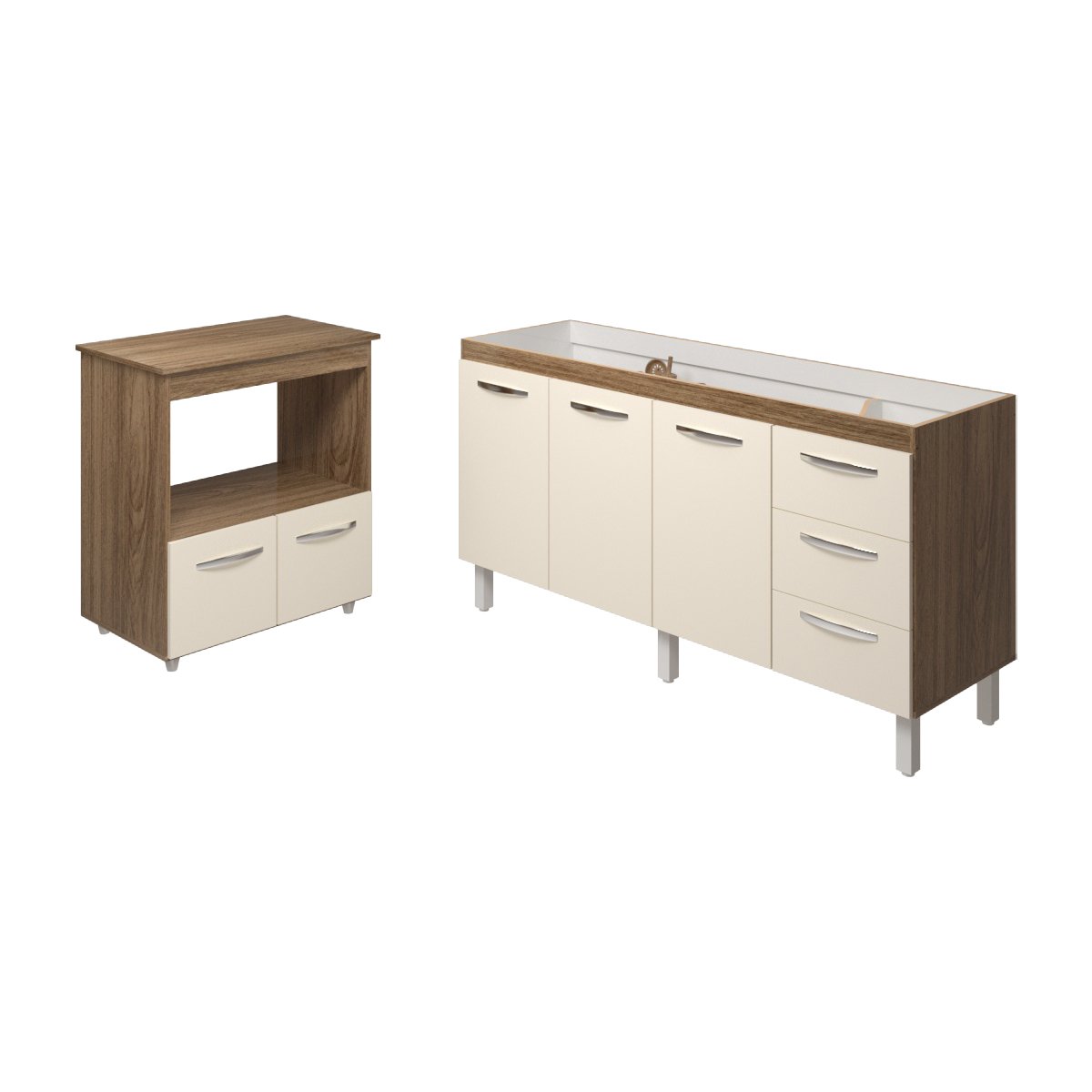 Cozinha Balcão Armário Gabinete de Pia 150 cm Deise e Balcão Amanda para Forno Elétrico e Microondas Savana Off White 