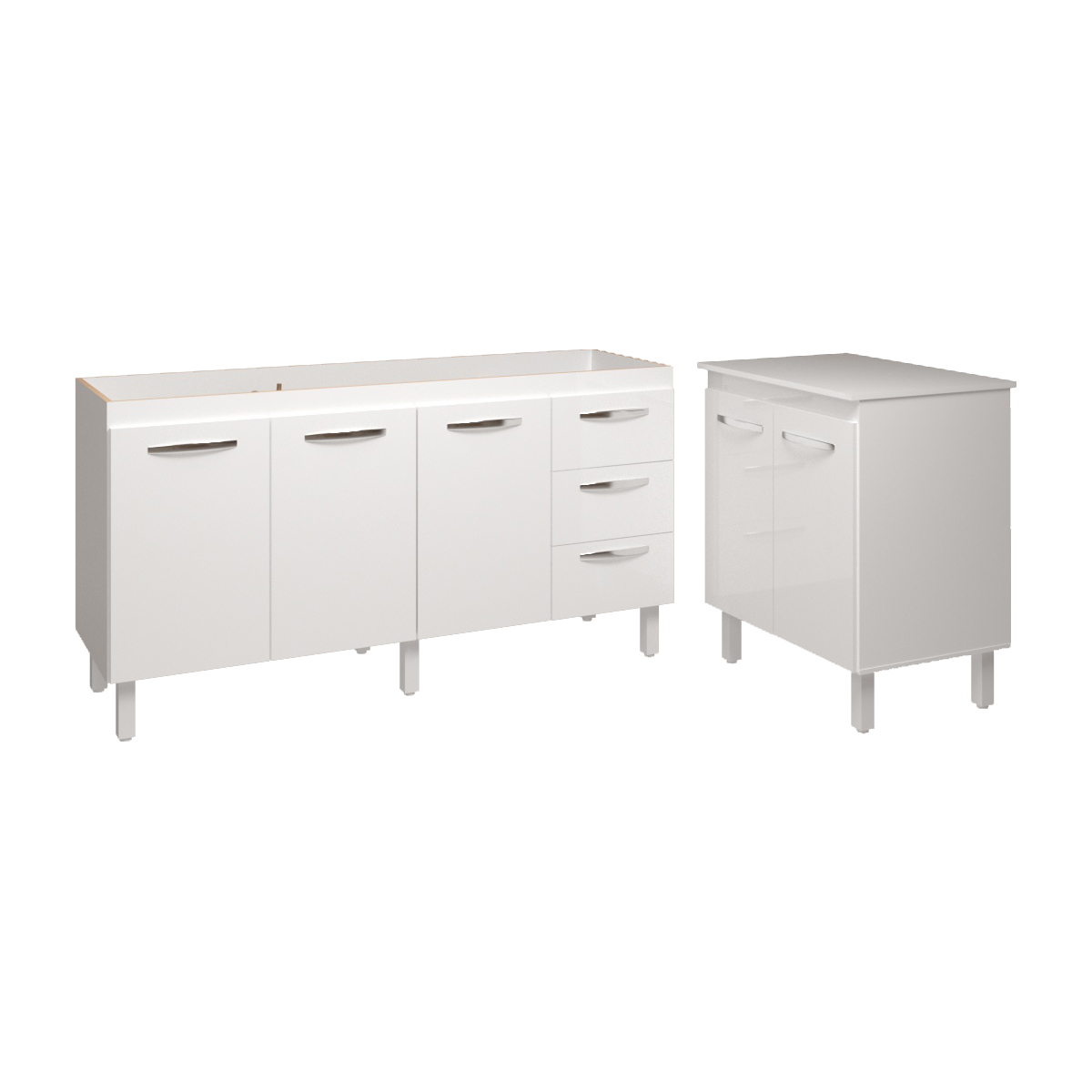 Cozinha Balcão Armário Gabinete de Pia 150 cm Deise e Balcão Jane para Microondas ou Forno Elétrico Branco 