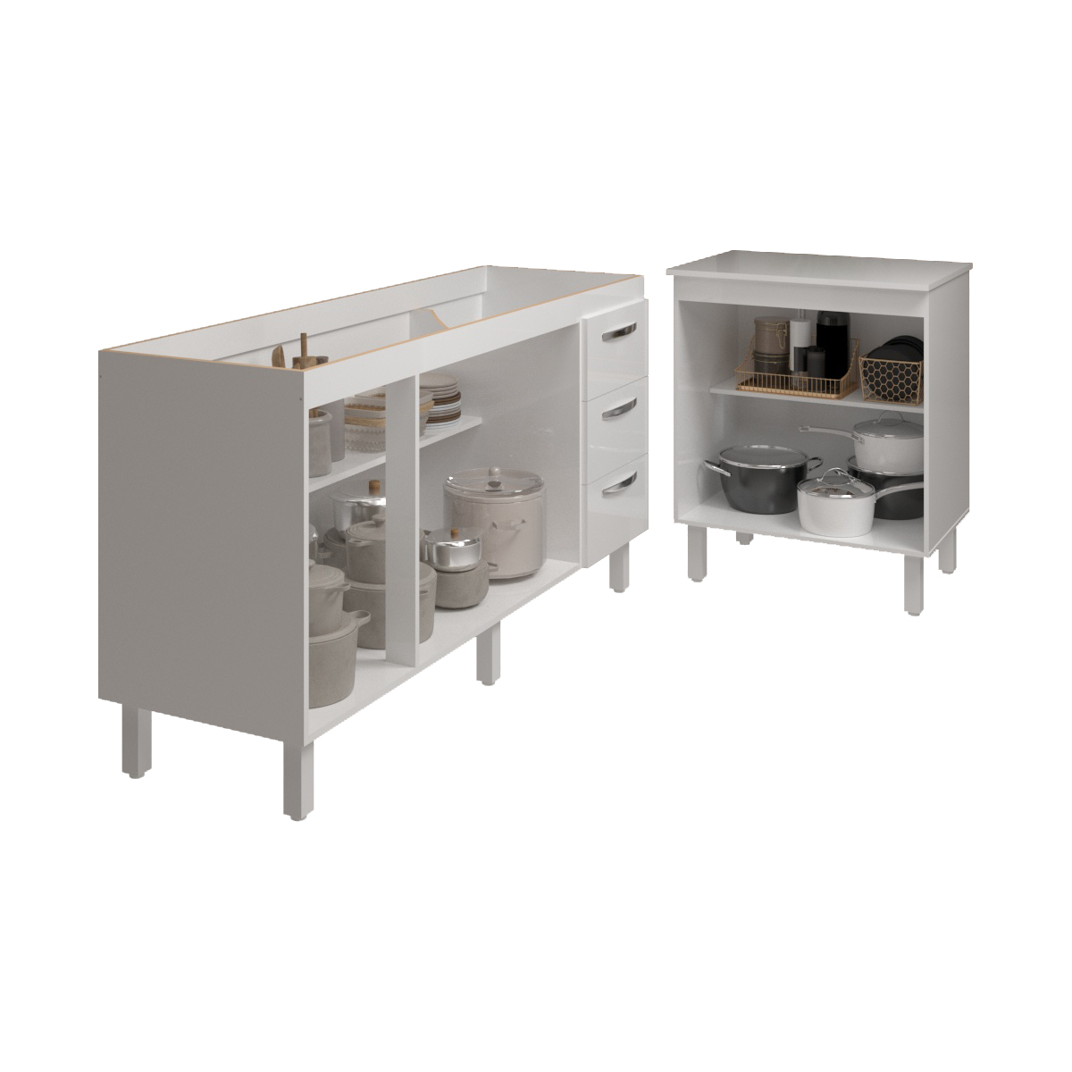 Cozinha Balcão Armário Gabinete de Pia 150 cm Deise e Balcão Jane para Microondas ou Forno Elétrico Branco 