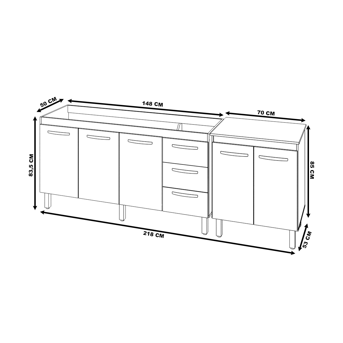 Cozinha Balcão Armário Gabinete de Pia 150 cm Deise e Balcão Jane para Microondas ou Forno Elétrico Savana Off White