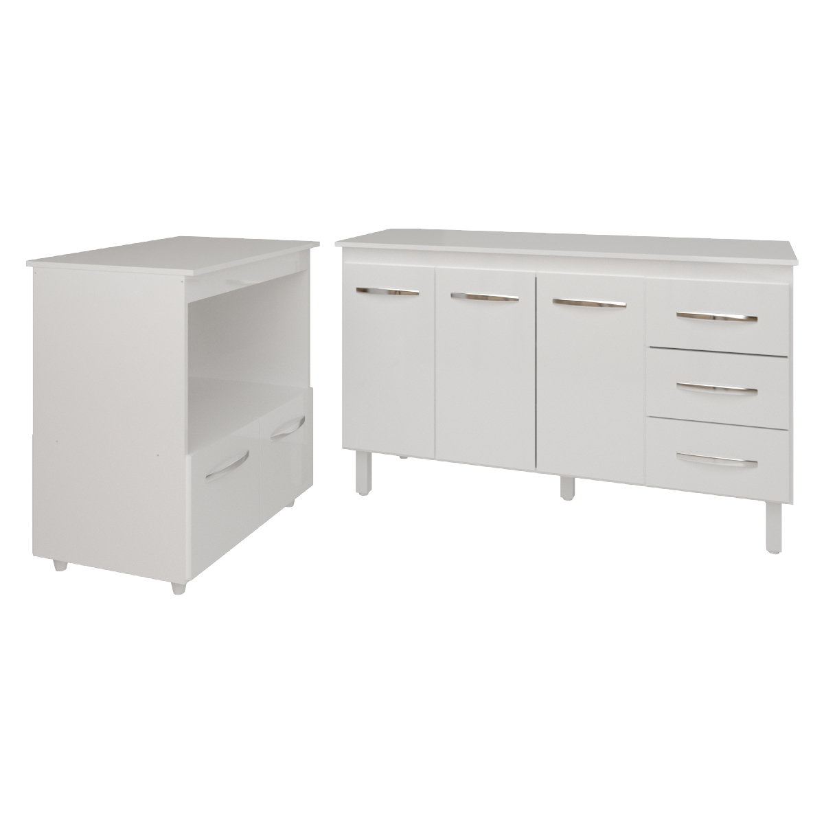 Gabinete Armário Carine 138 cm com Tampo Tampão e Balcão Amanda para Forno e Microondas Branco 