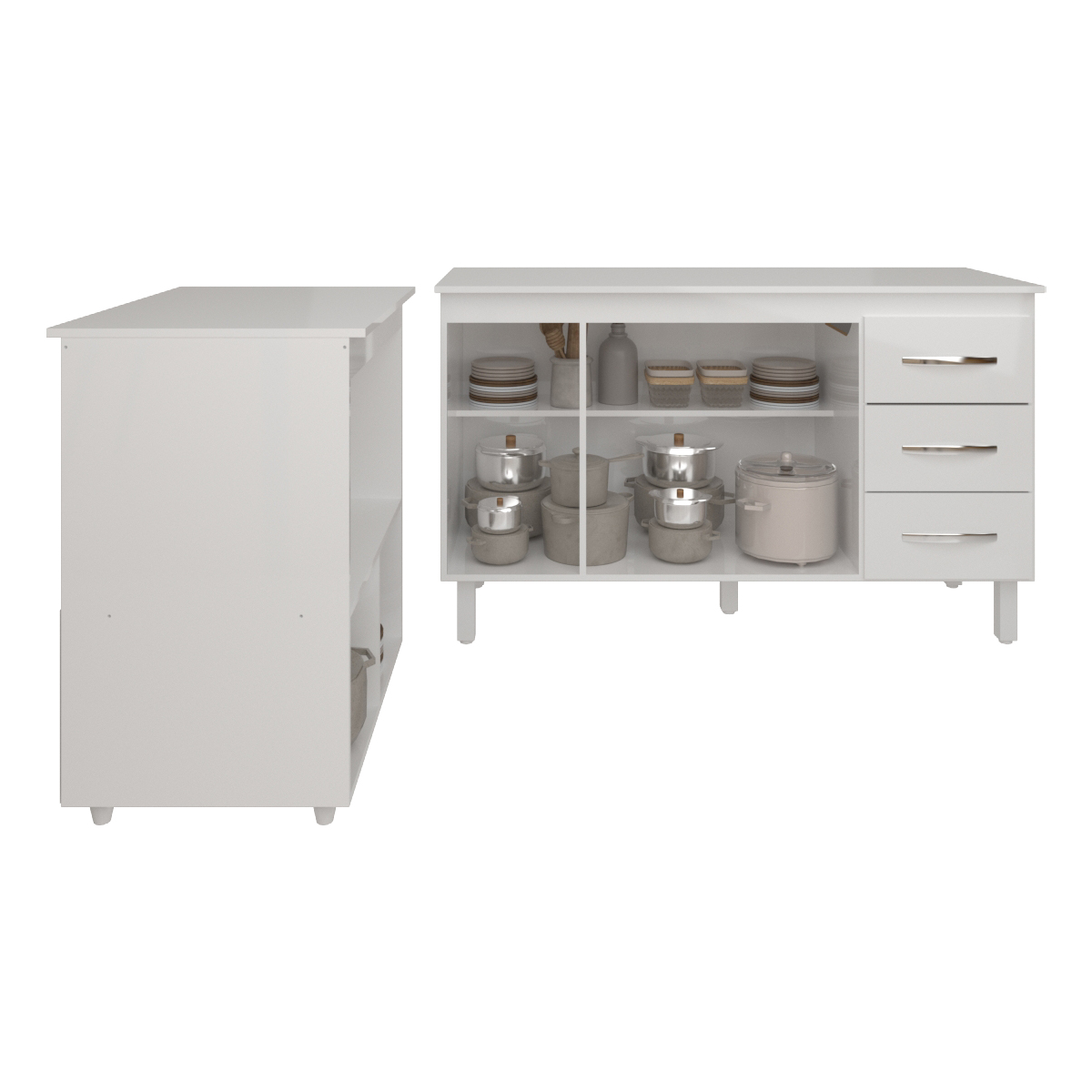 Gabinete Armário Carine 138 cm com Tampo Tampão e Balcão Amanda para Forno e Microondas Branco 