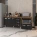 Gabinete Armário Carine 138 cm com Tampo Tampão e Balcão Amanda para Forno e Microondas Savana com Preto 