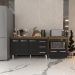 Gabinete Armário Carine 138 cm com Tampo Tampão e Balcão Amanda para Forno e Microondas Savana com Preto 