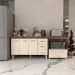 Gabinete Armário Carine 138 cm com Tampo Tampão e Balcão Amanda para Forno e Microondas Savana e Off White 