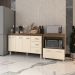 Gabinete Armário Carine 138 cm com Tampo Tampão e Balcão Amanda para Forno e Microondas Savana e Off White 