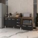 Gabinete Armário Carine 138 cm com Tampo Tampão e Balcão Amanda para Forno e Microondas Savana e Preto 