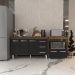 Gabinete Armário Carine 138 cm com Tampo Tampão e Balcão Amanda para Forno e Microondas Savana e Preto 
