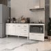 Gabinete Armário Carine 138 cm com Tampo Tampão e Balcão Evelyn Para cooktop 4 Bocas Branco e Preto 
