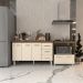 Gabinete Armário Carine 138 cm com Tampo Tampão e Balcão Evelyn Para cooktop 4 Bocas Savana e Off White 