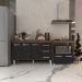 Gabinete Armário Carine 138 cm com Tampo Tampão e Balcão Evelyn Para cooktop 4 Bocas Savana e Preto 