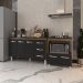 Gabinete Armário Carine 138 cm com Tampo Tampão e Balcão Evelyn Para cooktop 4 Bocas Savana e Preto 
