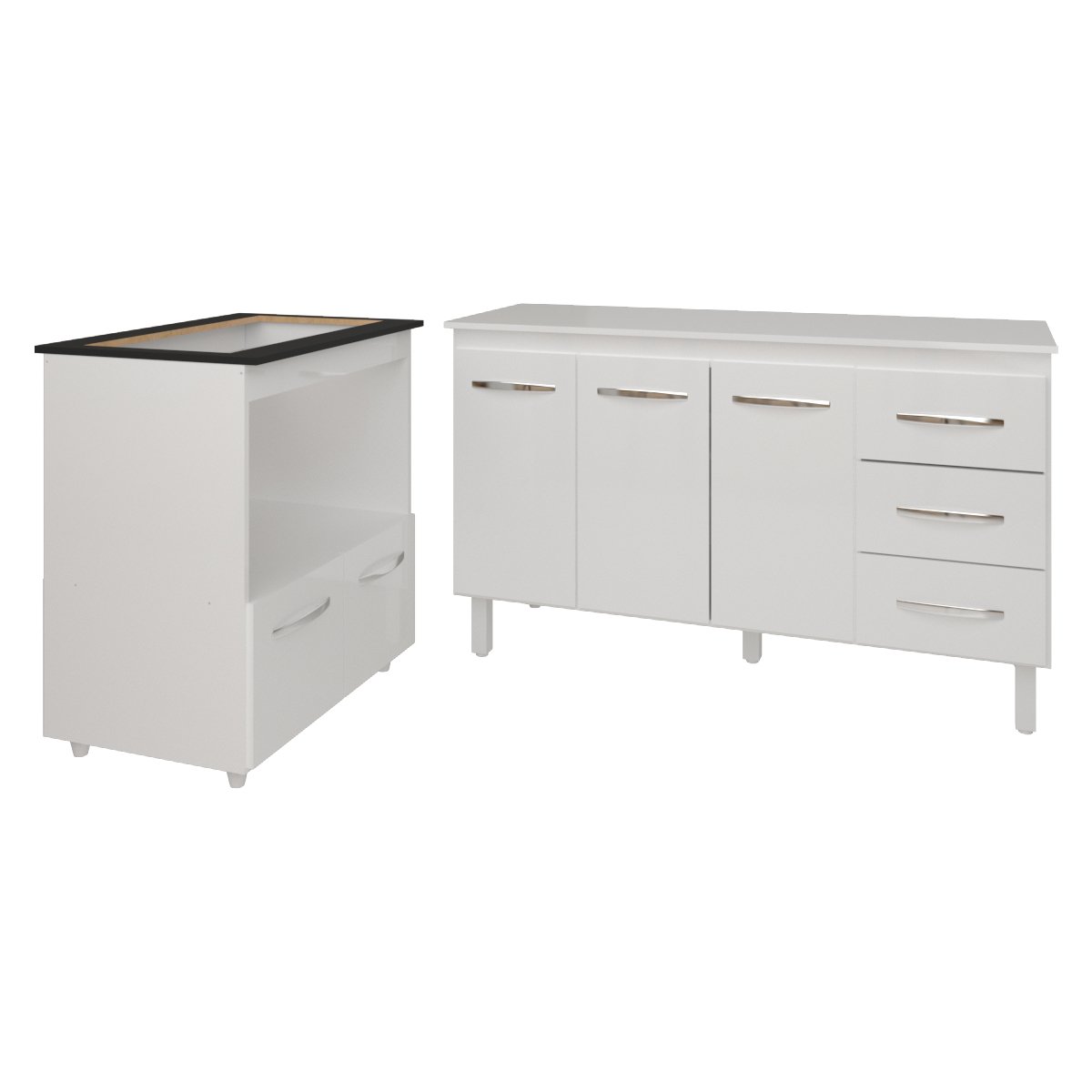 Gabinete Armário Carine 138 cm com Tampo Tampão e Balcão Evelyn Para cooktop 5 Bocas Branco 