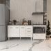 Gabinete Armário Carine 138 cm com Tampo Tampão e Balcão Evelyn Para cooktop 5 Bocas Branco e Preto 