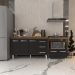 Gabinete Armário Carine 138 cm com Tampo Tampão e Balcão Evelyn Para cooktop 5 Bocas Savana com Preto 