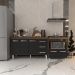 Gabinete Armário Carine 138 cm com Tampo Tampão e Balcão Evelyn Para cooktop 5 Bocas Savana e Preto 