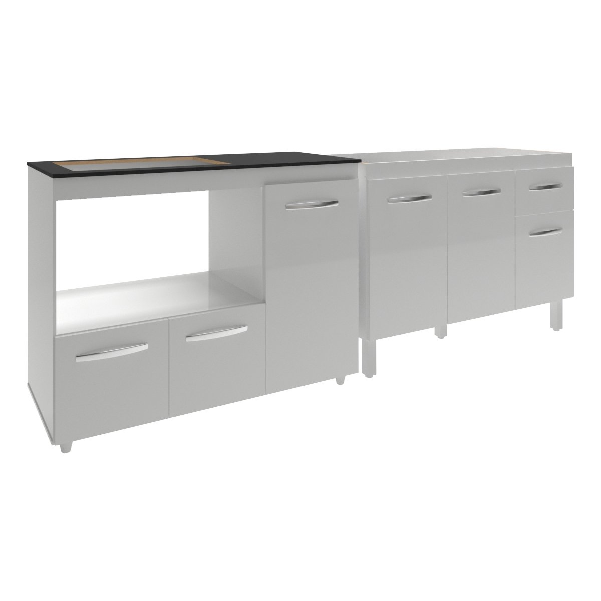 Gabinete Cozinha Armário Balcão de Pia 120 cm Aline e Balcão para Fogão Cooktop 4 Bocas e Forno Alana Branco 
