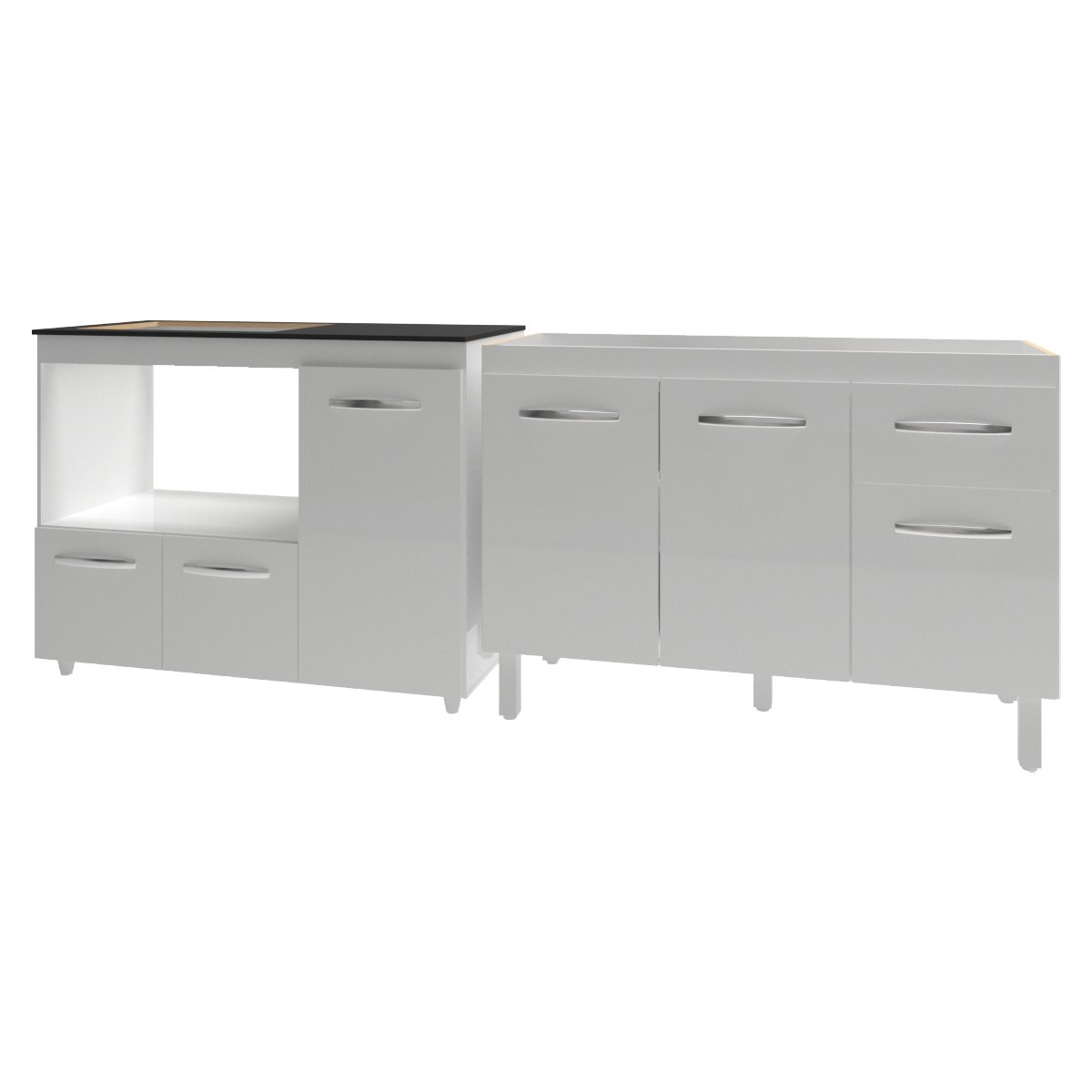 Gabinete Cozinha Armário Balcão de Pia 120 cm Aline e Balcão para Fogão Cooktop 4 Bocas e Forno Alana Branco 