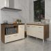 Gabinete Cozinha Armário Balcão de Pia 120 cm Aline e Balcão para Fogão Cooktop 4 Bocas e Forno Alana Savana Off White 