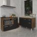 Gabinete Cozinha Armário Balcão de Pia 120 cm Aline e Balcão para Fogão Cooktop 4 Bocas e Forno Alana Savana Preto 