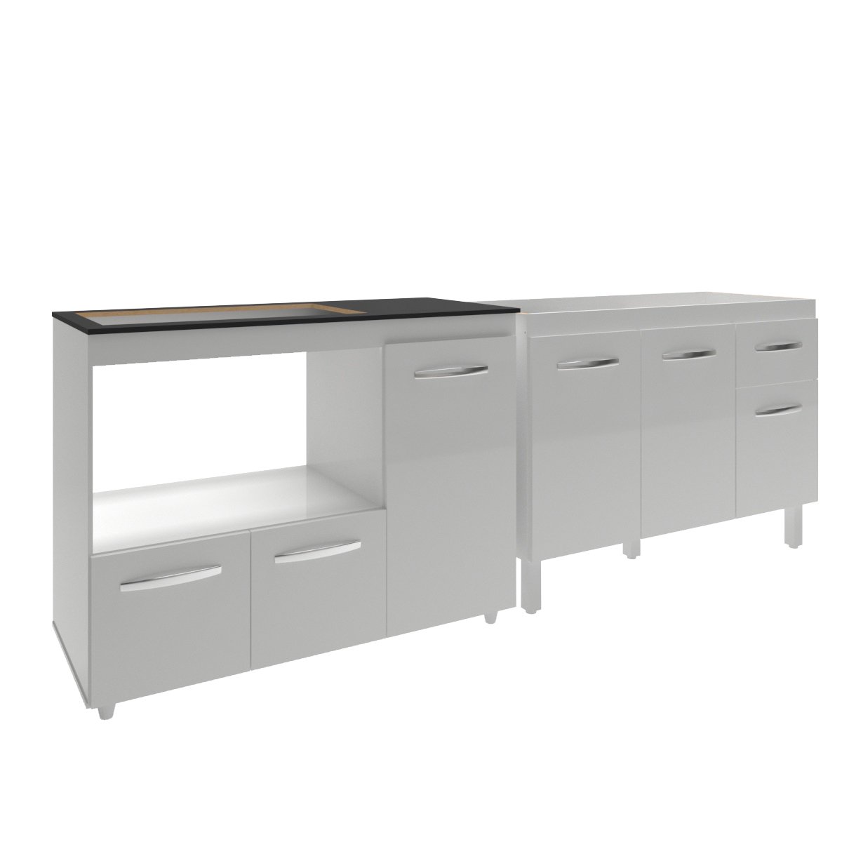 Gabinete Cozinha Armário Balcão de Pia 120 cm Aline e Balcão para Fogão Cooktop 5 Bocas e Forno Alana Branco 