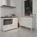 Gabinete Cozinha Armário Balcão de Pia 120 cm Aline e Balcão para Fogão Cooktop 5 Bocas e Forno Alana Branco 